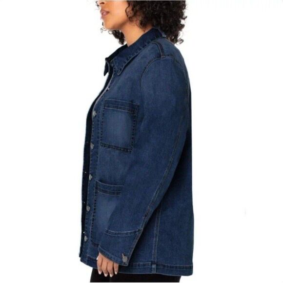Well Worn Women's Denim Chore Jacket Comfort Stretch Heavyweight Dark Blue NWT - Picture 3 of 9